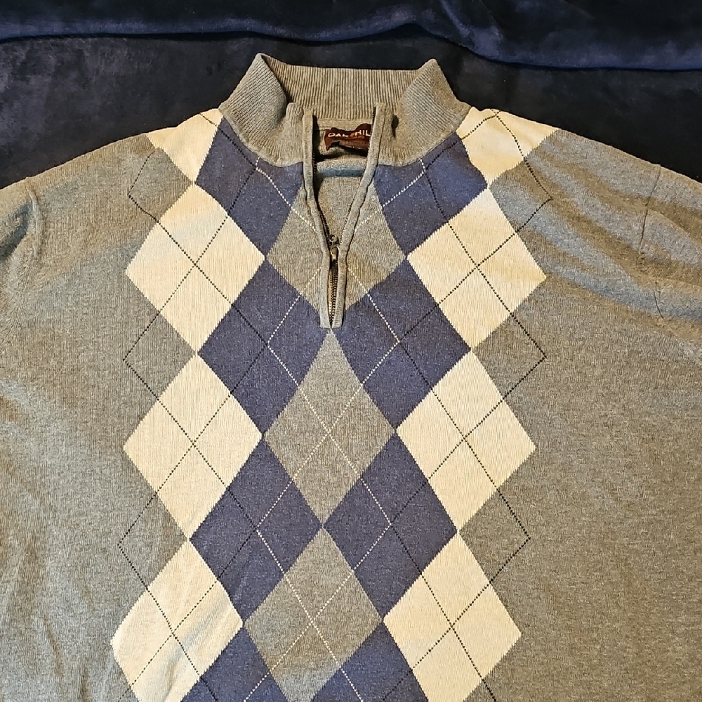 Classic Argyle Zip-Up Sweater in Blue and Gray